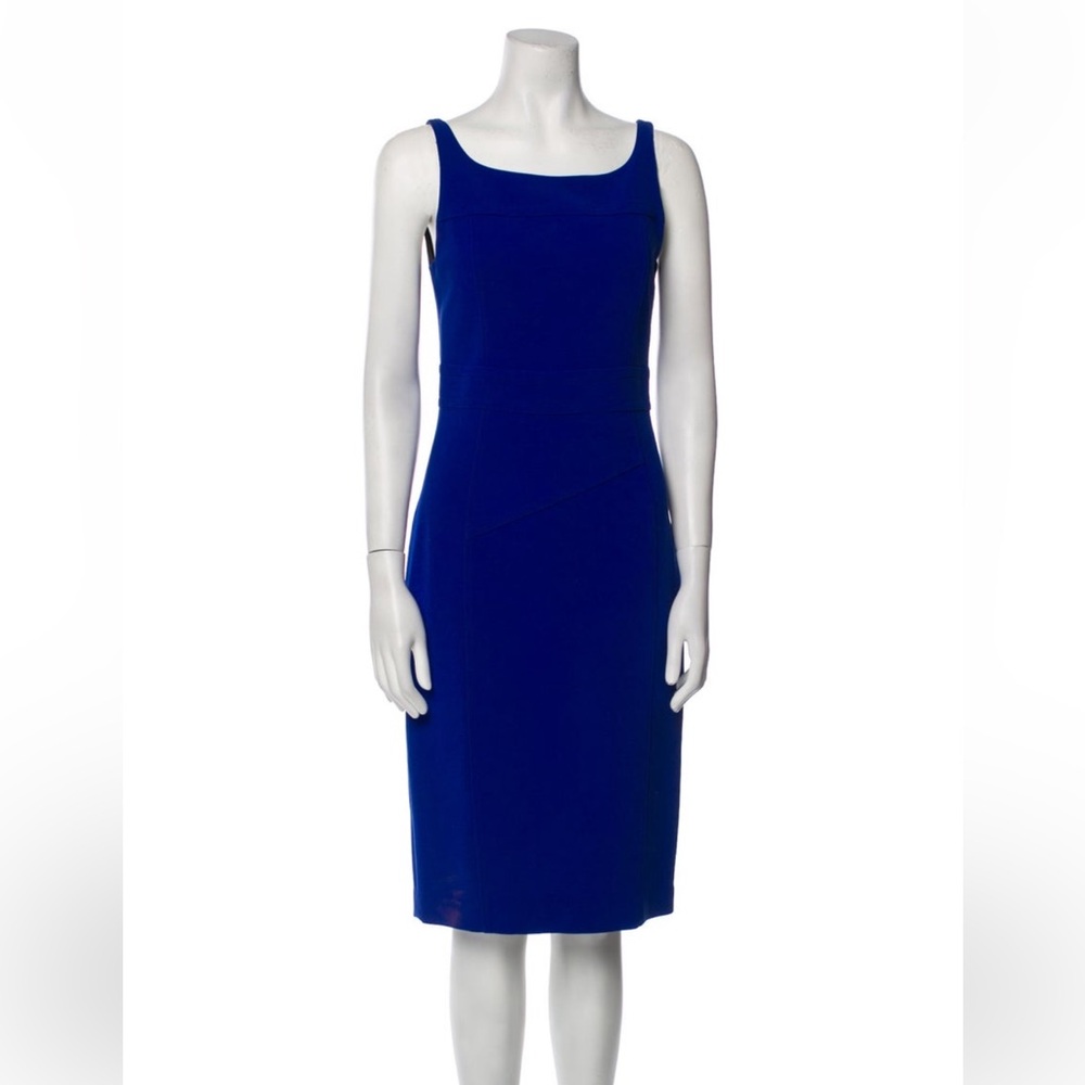Judith and Charles Blue Sleeveless Sheath Midi Dress Scoop Neck Cocktail